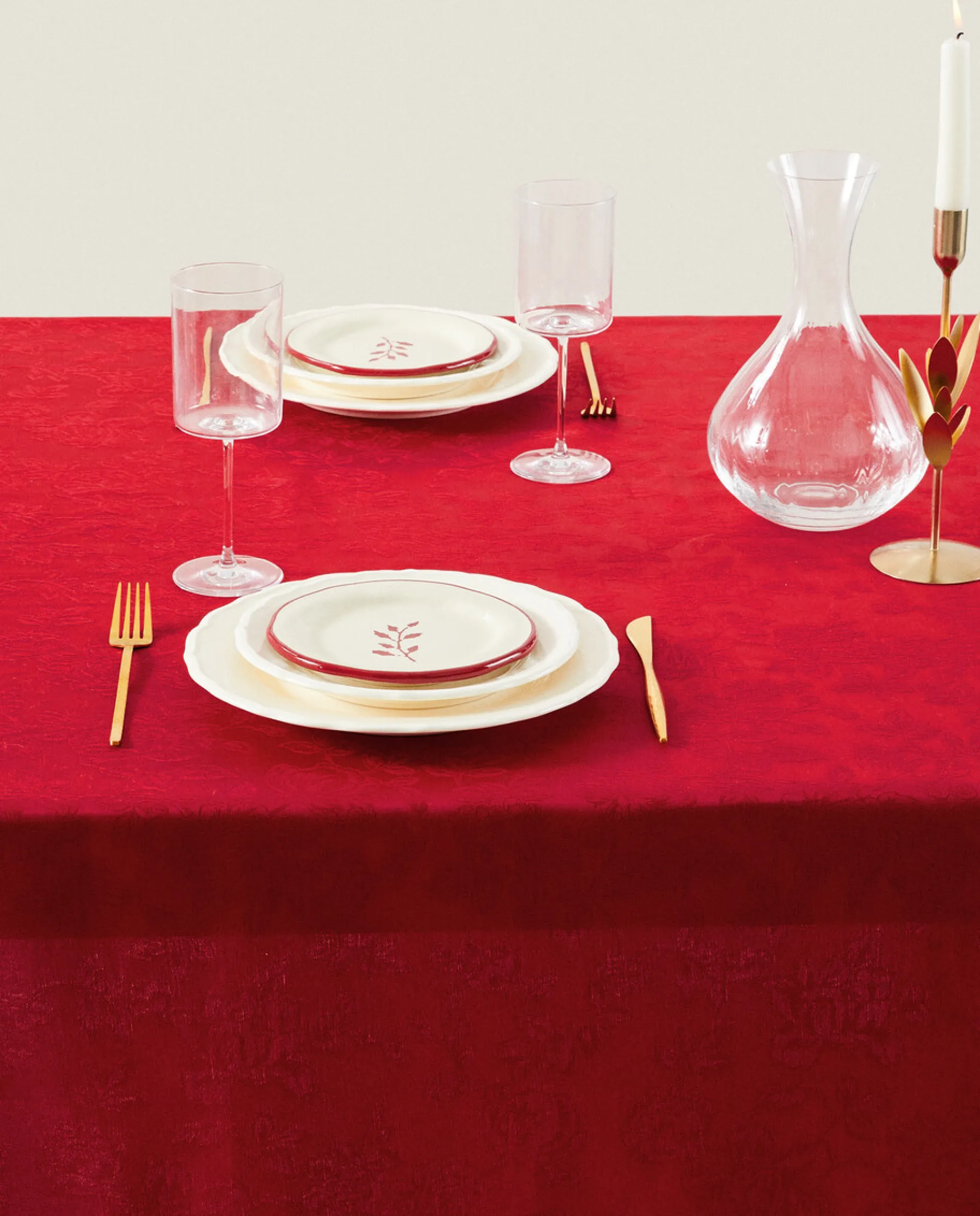 Dining*ZARA Home Christmas Floral Jacquard Tablecloth Red