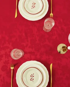 Dining*ZARA Home Christmas Floral Jacquard Tablecloth Red