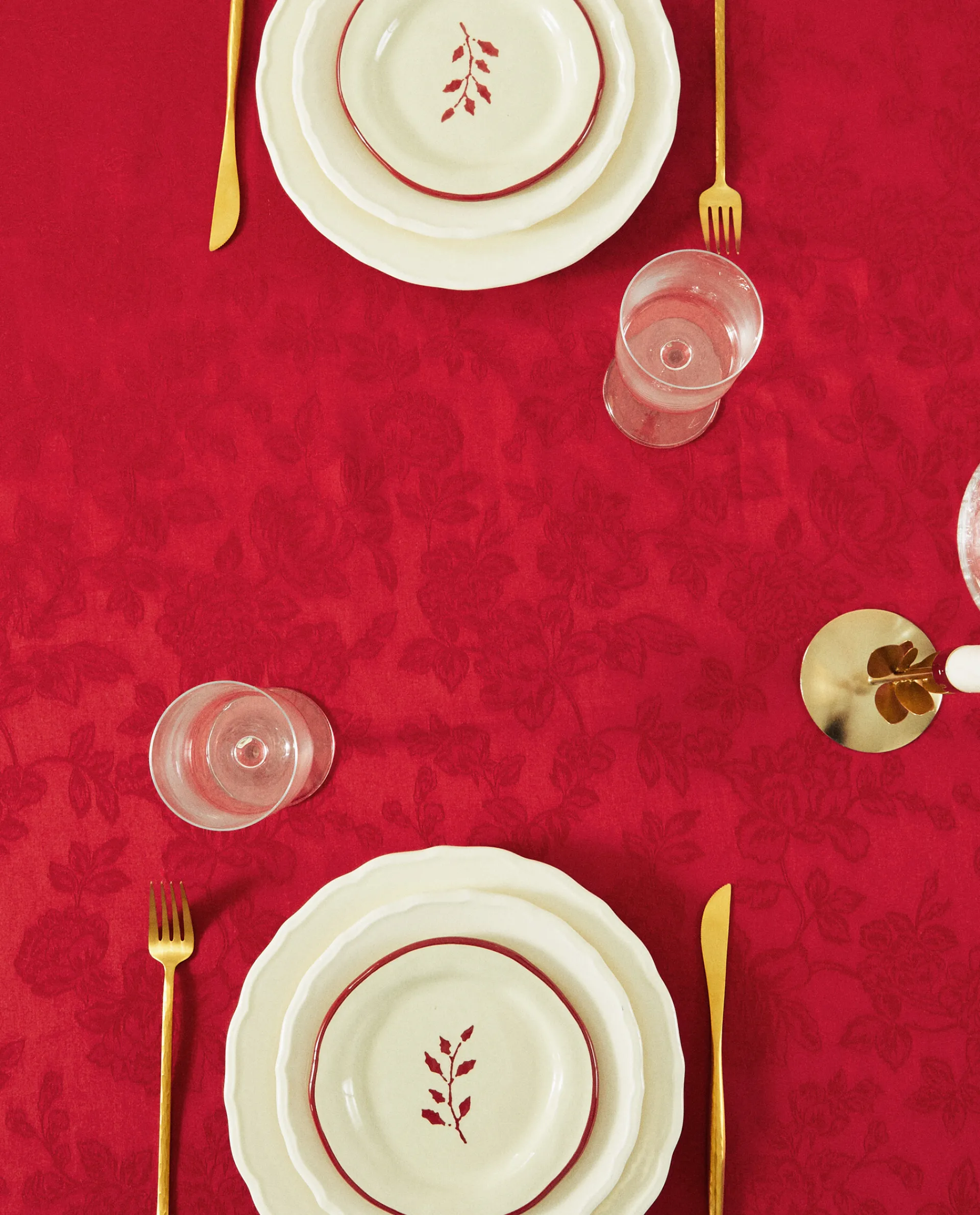 Dining*ZARA Home Christmas Floral Jacquard Tablecloth Red
