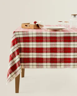Dining*ZARA Home Christmas Tartan Cotton Tablecloth Red