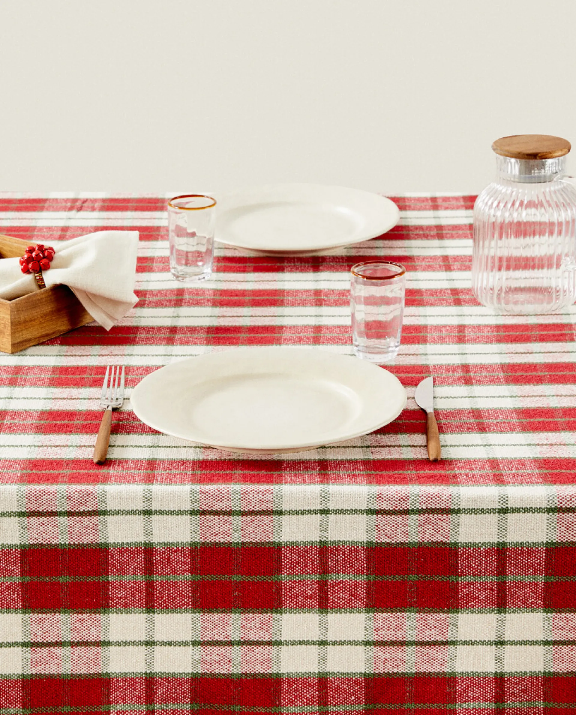 Dining*ZARA Home Christmas Tartan Cotton Tablecloth Red