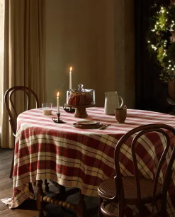 Dining*ZARA Home Christmas Tartan Cotton Tablecloth Red