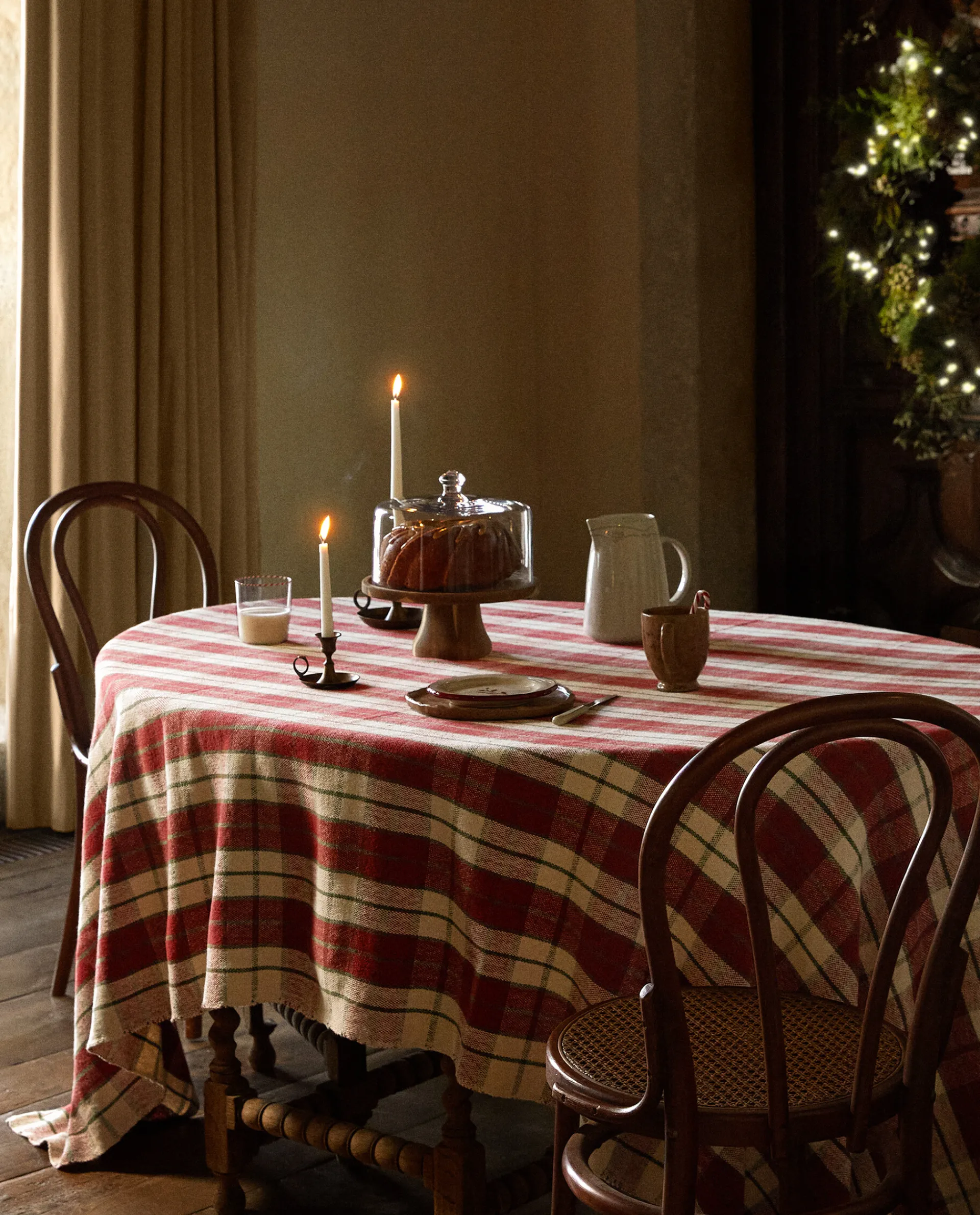 Dining*ZARA Home Christmas Tartan Cotton Tablecloth Red