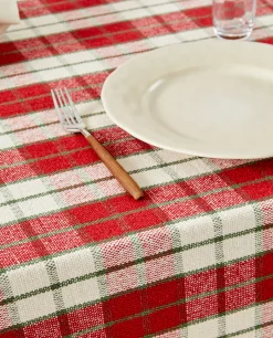 Dining*ZARA Home Christmas Tartan Cotton Tablecloth Red