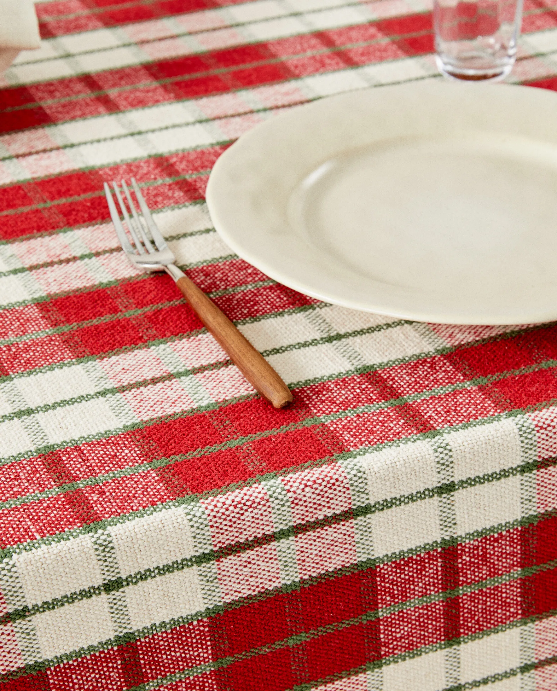 Dining*ZARA Home Christmas Tartan Cotton Tablecloth Red