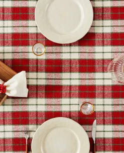 Dining*ZARA Home Christmas Tartan Cotton Tablecloth Red