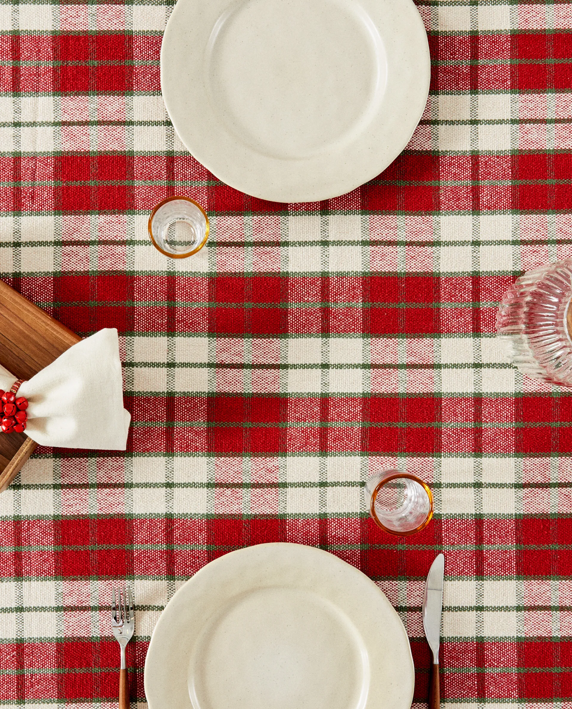 Dining*ZARA Home Christmas Tartan Cotton Tablecloth Red