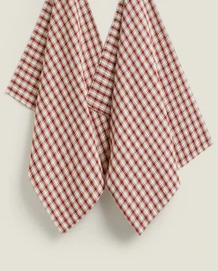 Kitchen Towels, Aprons And Bags*ZARA Home Colored Check Kitchen Towels (Pack Of 2) Burgundy