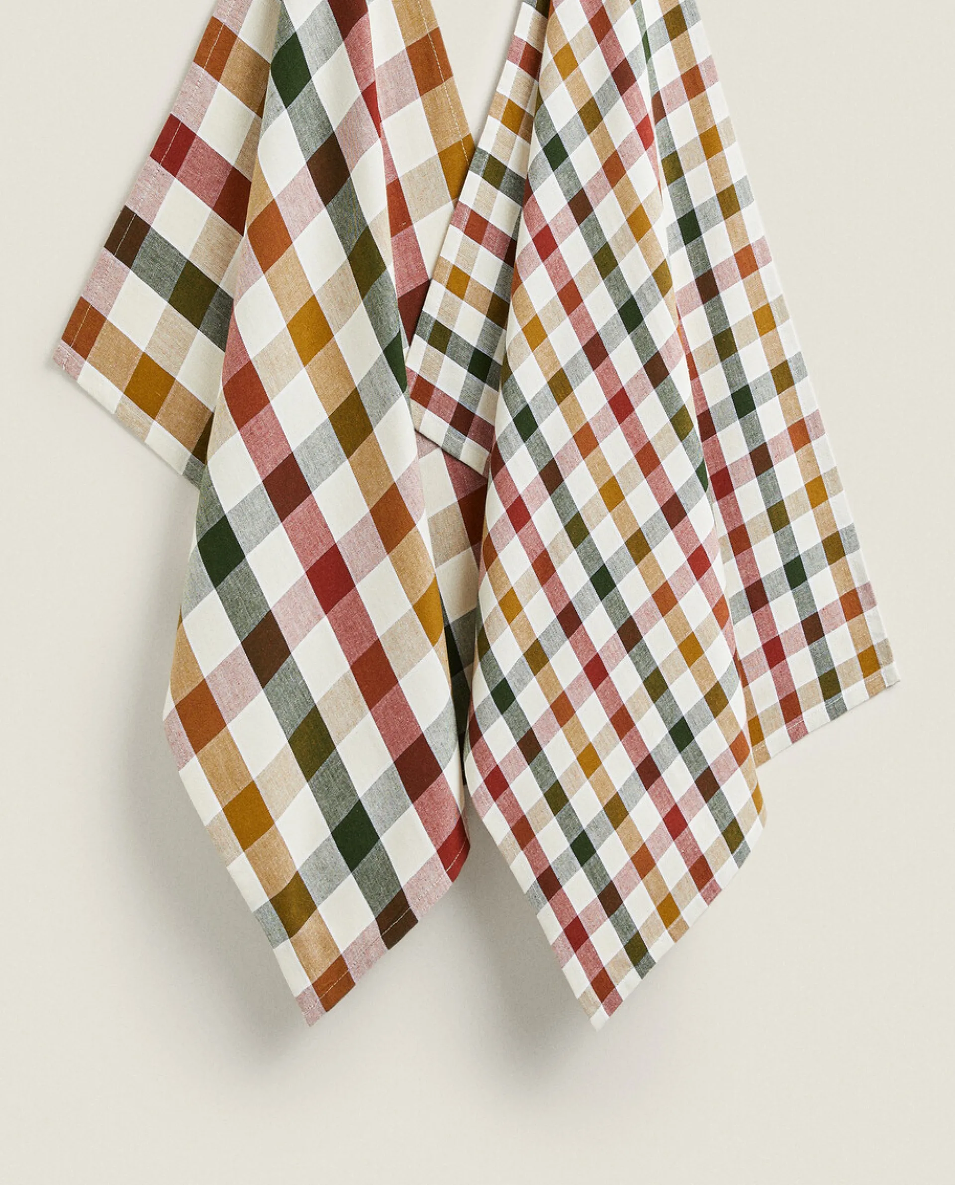 Kitchen Towels, Aprons And Bags*ZARA Home Colored Check Kitchen Towels (Pack Of 2) Green