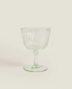 Glasses And Flutes*ZARA Home Colored Glass With Lines Green