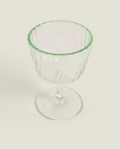 Glasses And Flutes*ZARA Home Colored Glass With Lines Green