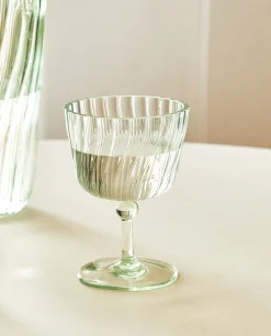 Glasses And Flutes*ZARA Home Colored Glass With Lines Green