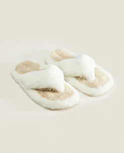 Woman*ZARA Home Contrast Faux Fur Open Slippers 1-202