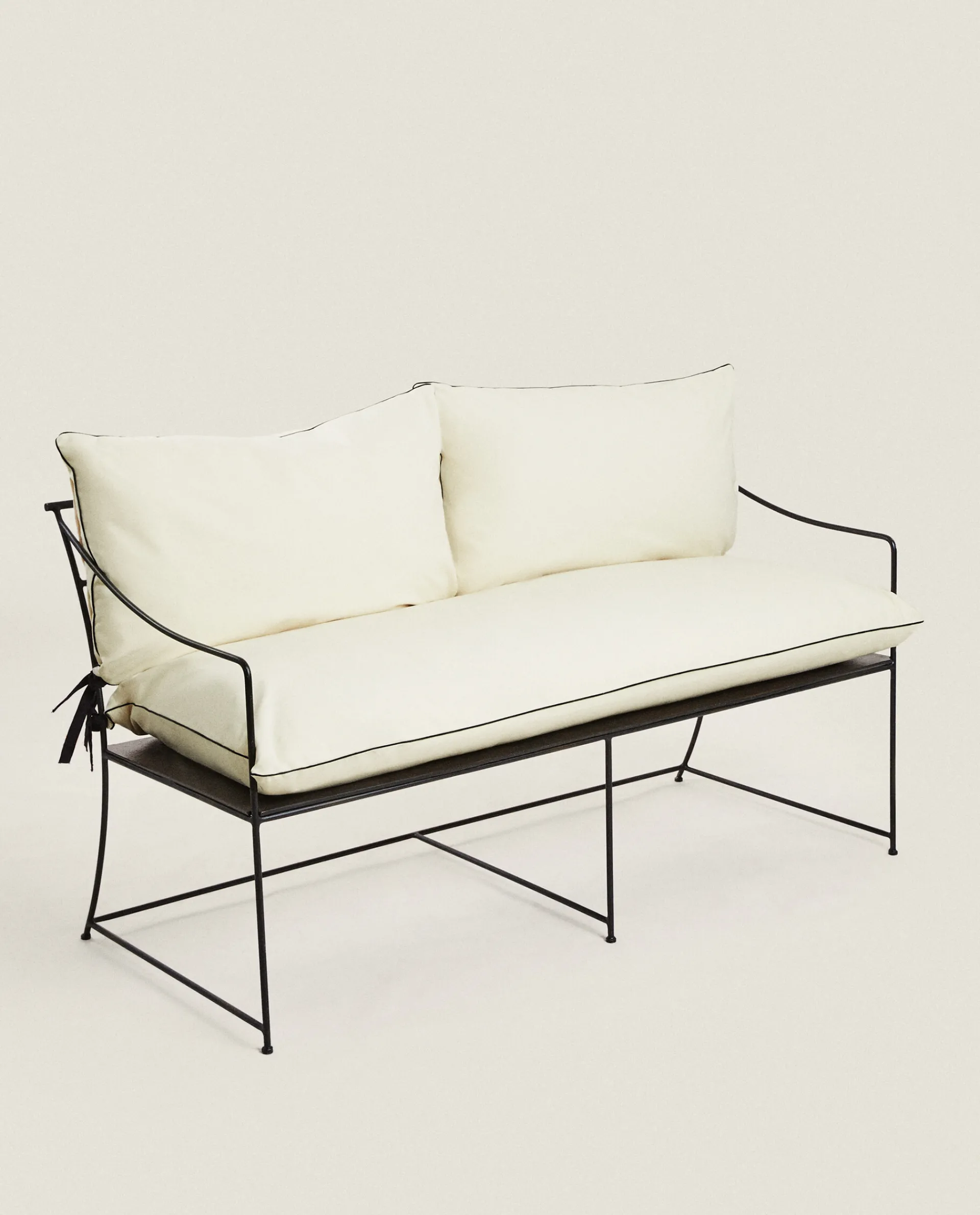 Solid*ZARA Home Cotton Back Cushion With Piping Oyster White