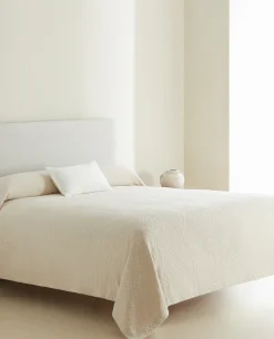 Bedspreads*ZARA Home Cotton Bedspread With Geometric Design Beige