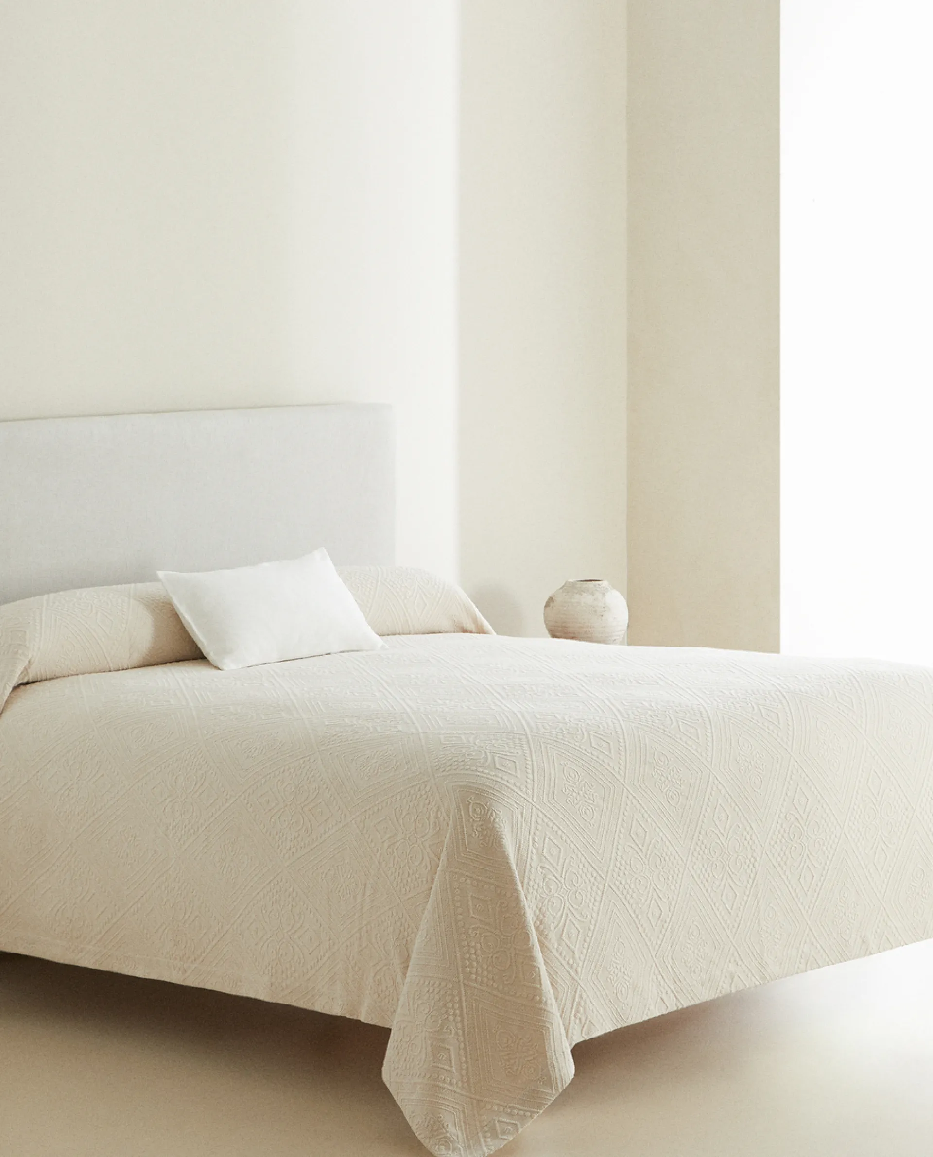 Bedspreads*ZARA Home Cotton Bedspread With Geometric Design Beige