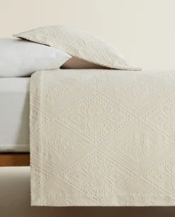 Bedspreads*ZARA Home Cotton Bedspread With Geometric Design Beige