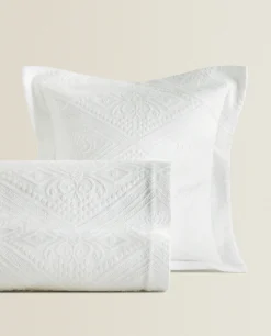 Bedspreads*ZARA Home Cotton Bedspread With Geometric Design White