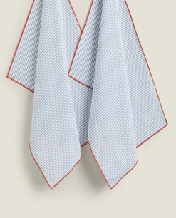 Kitchen Towels, Aprons And Bags*ZARA Home Cotton Kitchen Towel With Stripes (Pack Of 2) Blue