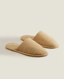 Woman*ZARA Home Cotton Muslin Slippers Ecru
