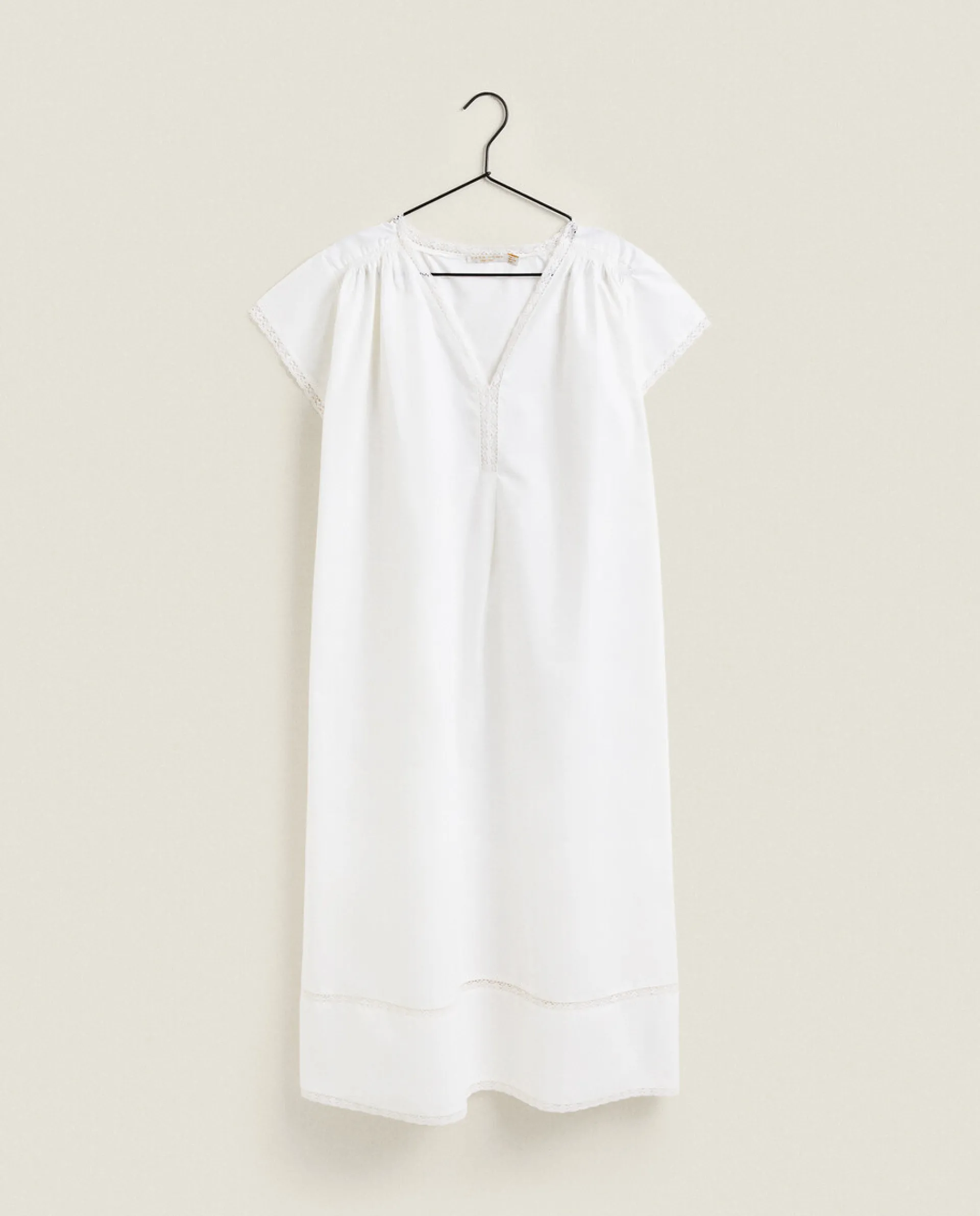 Nightdresses*ZARA Home Cotton Poplin Nightgown Cream