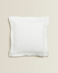 Bedspreads*ZARA Home Cotton Throw Pillow Cover With Geometric Design White