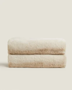 Blankets*ZARA Home Double-Textured Faux Fur Blanket Beige