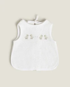 Mealtime*ZARA Home Duck Cross-Stitch Bib Oyster White