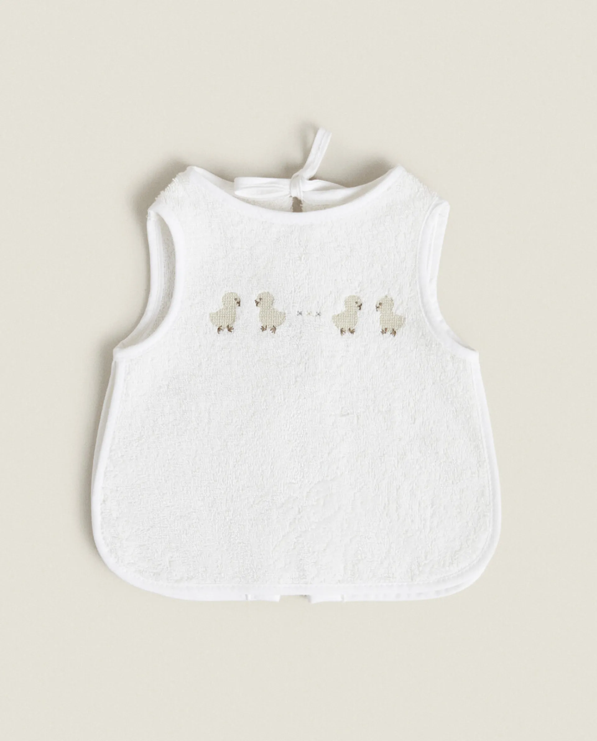 Mealtime*ZARA Home Duck Cross-Stitch Bib Oyster White