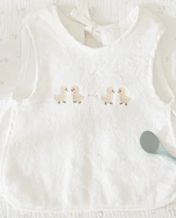 Mealtime*ZARA Home Duck Cross-Stitch Bib Oyster White
