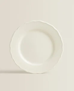 Dinner Plates*ZARA Home Earthenware Dinner Dish With Raised-Design Edge Cream