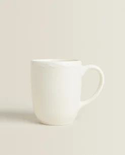 Mugs*ZARA Home Earthenware Mug With A Raised-Design Edge Cream