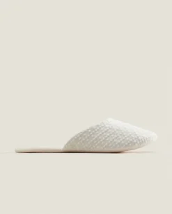 Woman*ZARA Home Embroidered Fabric Slippers White