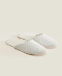 Woman*ZARA Home Embroidered Fabric Slippers White