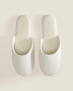 Woman*ZARA Home Embroidered Fabric Slippers White
