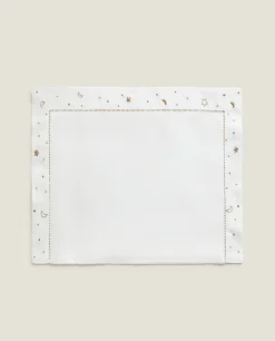 Crib Bedding*ZARA Home Embroidered Moon And Star Flat Sheet Set Taupe