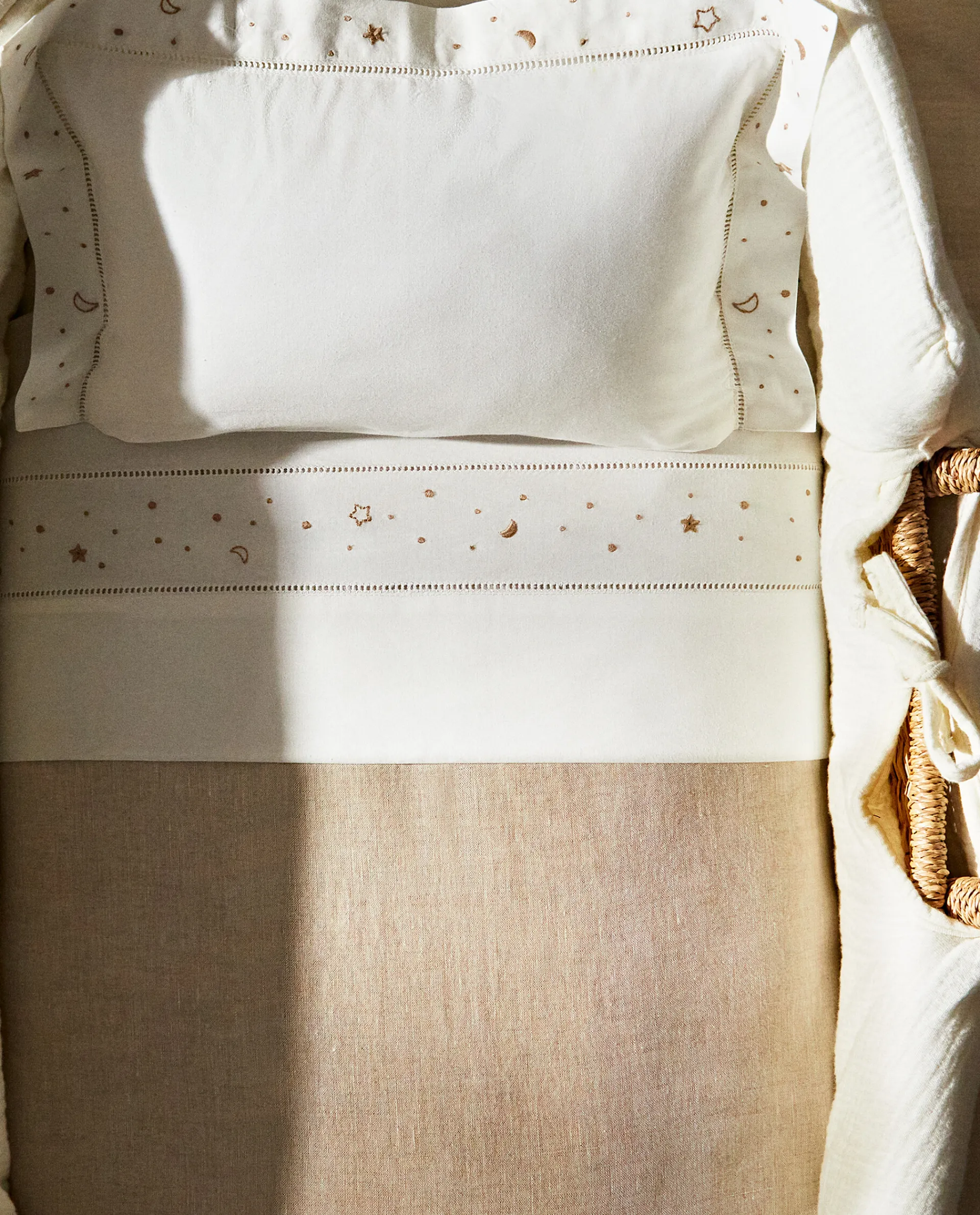 Crib Bedding*ZARA Home Embroidered Moon And Star Flat Sheet Set Taupe