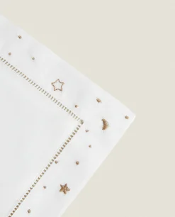 Crib Bedding*ZARA Home Embroidered Moon And Star Flat Sheet Set Taupe