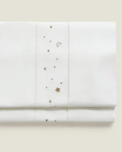 Crib Bedding*ZARA Home Embroidered Moon And Star Flat Sheet Set Taupe