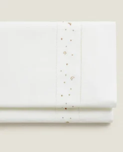 Crib Bedding*ZARA Home Embroidered Moons And Stars Flat Sheet Taupe