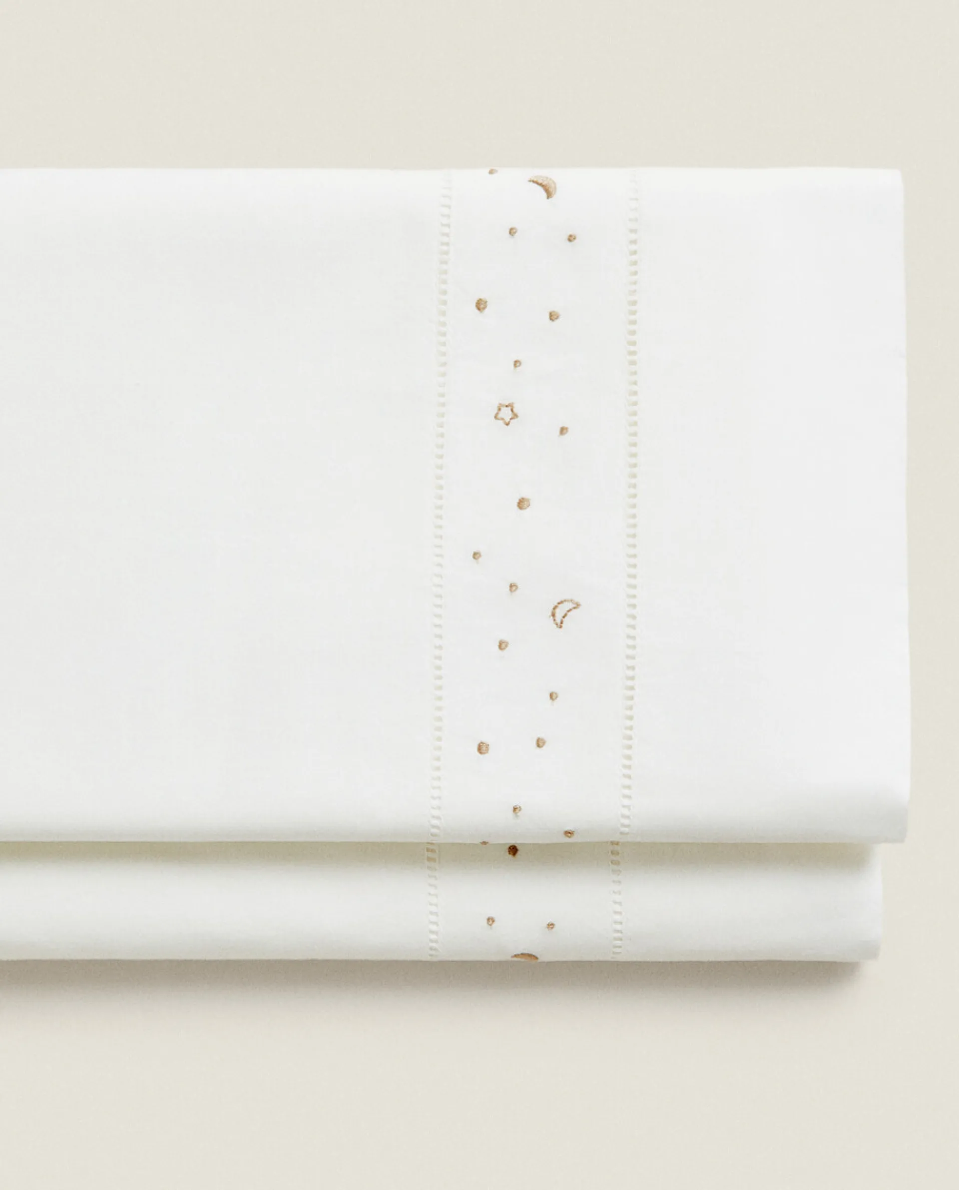 Crib Bedding*ZARA Home Embroidered Moons And Stars Flat Sheet Taupe