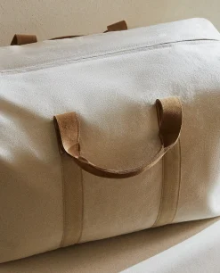Personalization*ZARA Home Fabric Travel Bag With Leather Detail Ecru