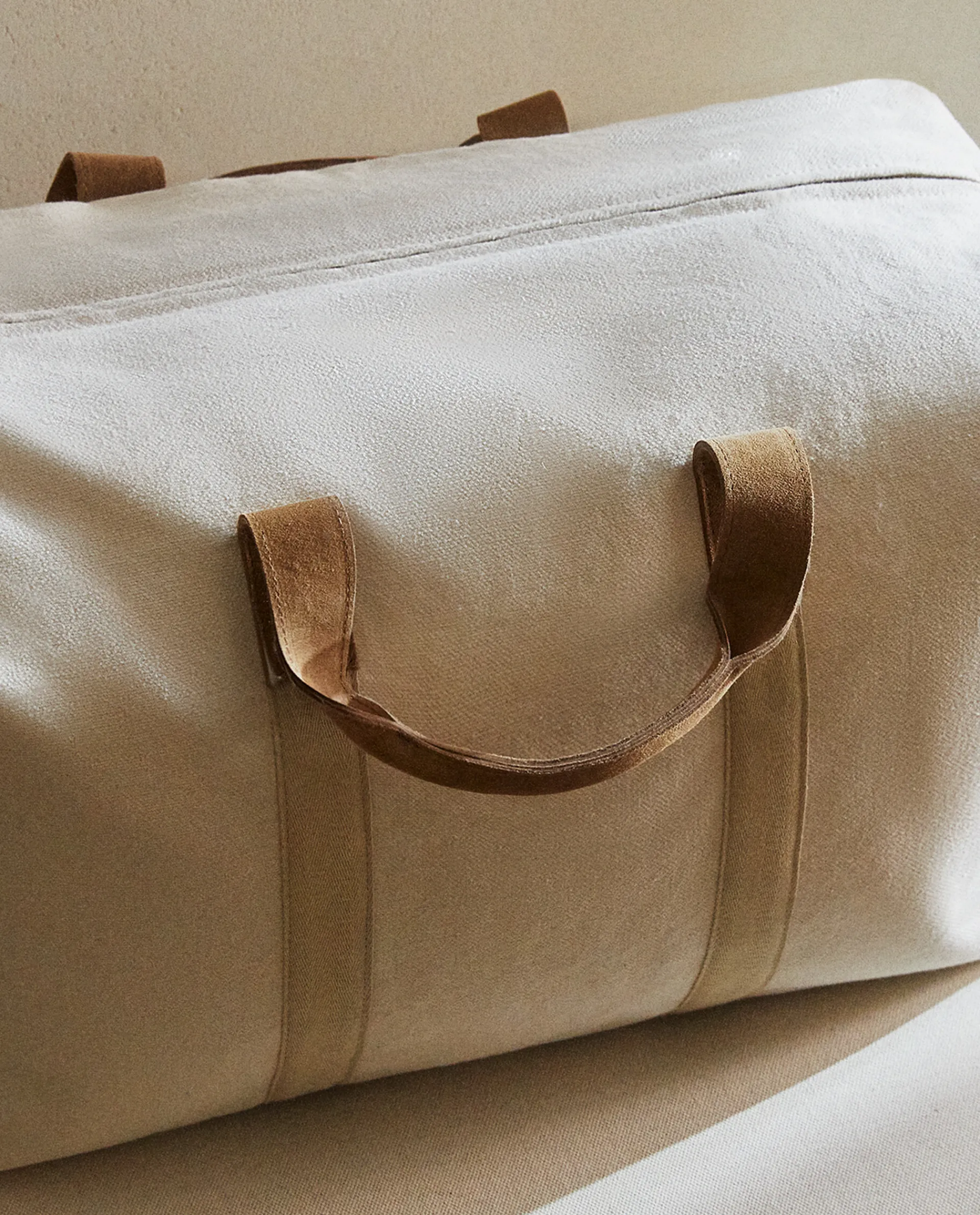 Personalization*ZARA Home Fabric Travel Bag With Leather Detail Ecru