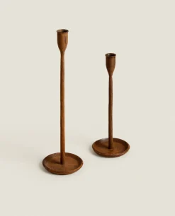 Candlesticks And Tealight Holders*ZARA Home Faceted Metal Candlestick Brown