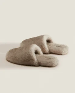 Woman*ZARA Home Faux Fur Mule Slippers Grey