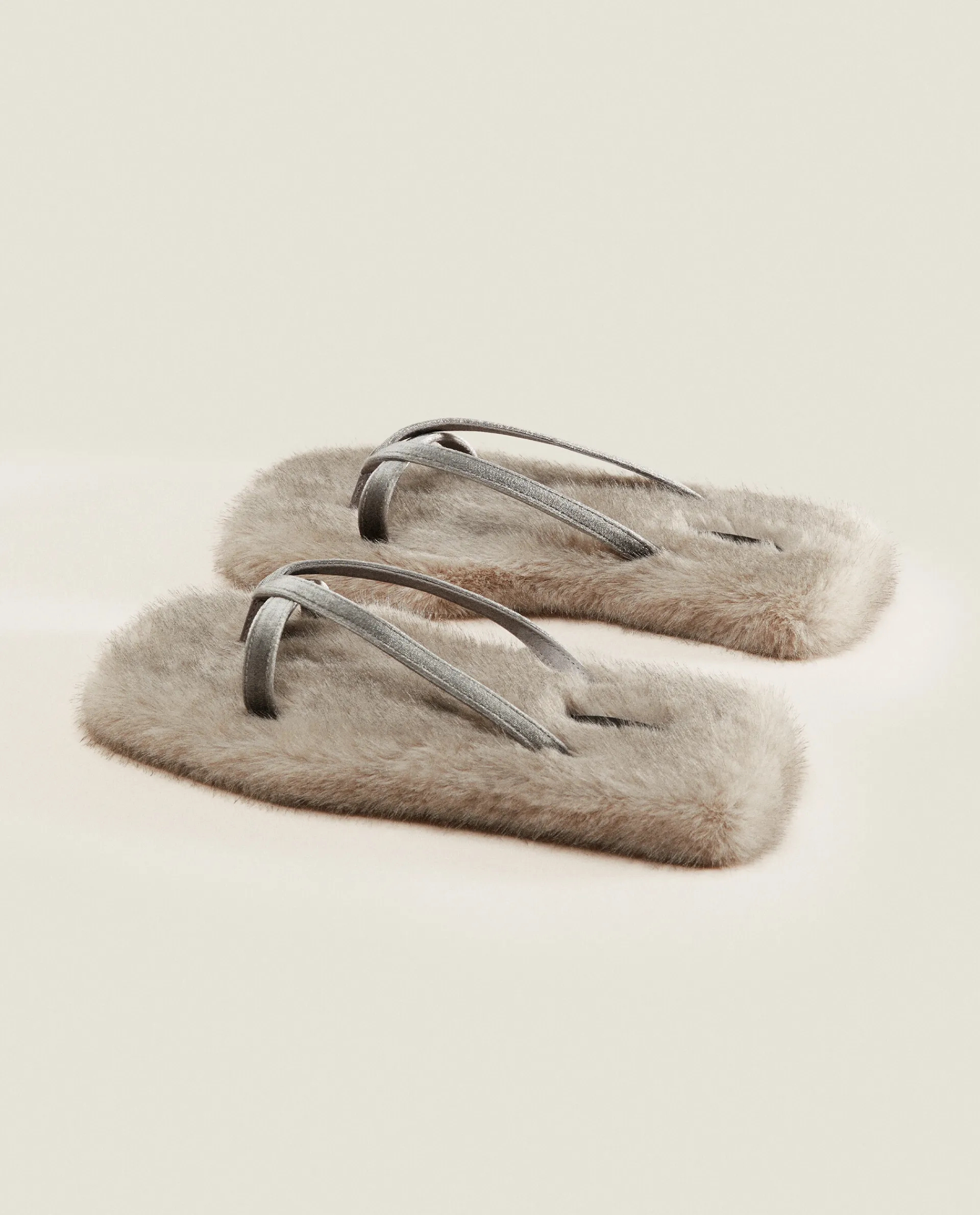 Woman*ZARA Home Faux Fur Sandal Slippers Grey