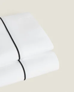 Flat Sheets*ZARA Home Flat Sheet With Colored Piping Detail Black