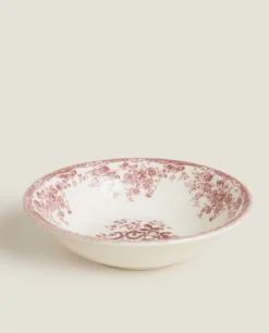 Bowls*ZARA Home Floral Earthenware Bowl Burgundy