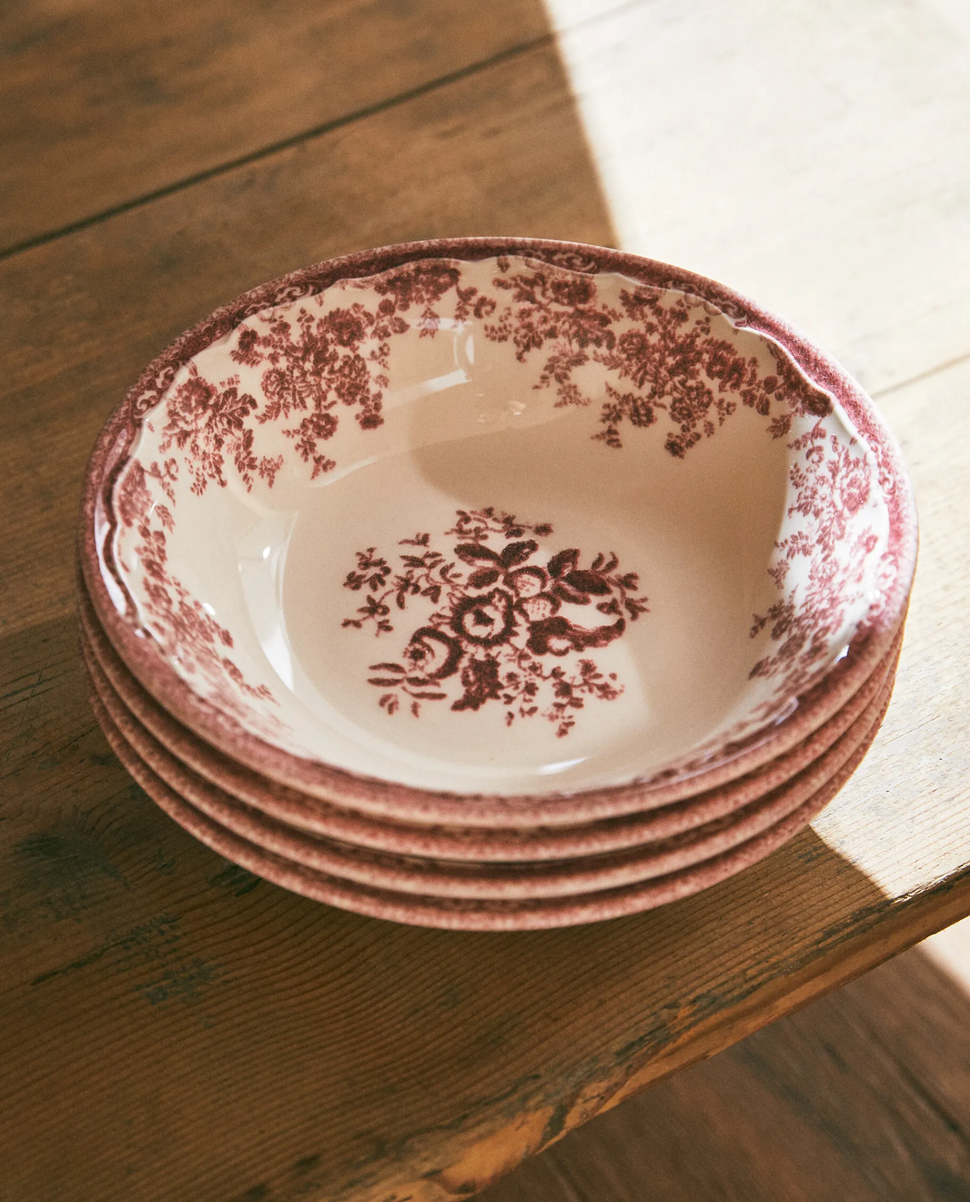 Bowls*ZARA Home Floral Earthenware Bowl Burgundy