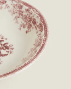 Bowls*ZARA Home Floral Earthenware Bowl Burgundy